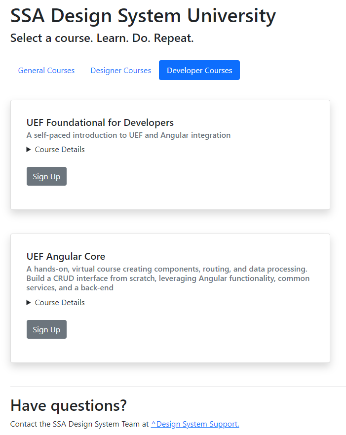 SSA Design System University SSA Design System University